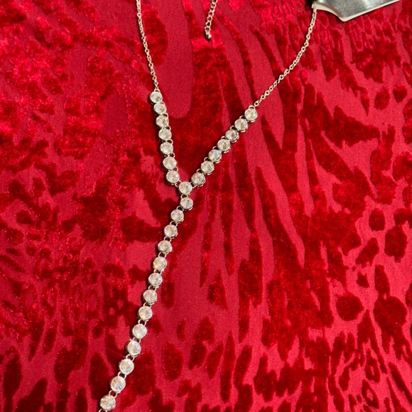 Silver Tone Clear Rhinestone Pendant Necklace with Tassle - Picture 12 of 16